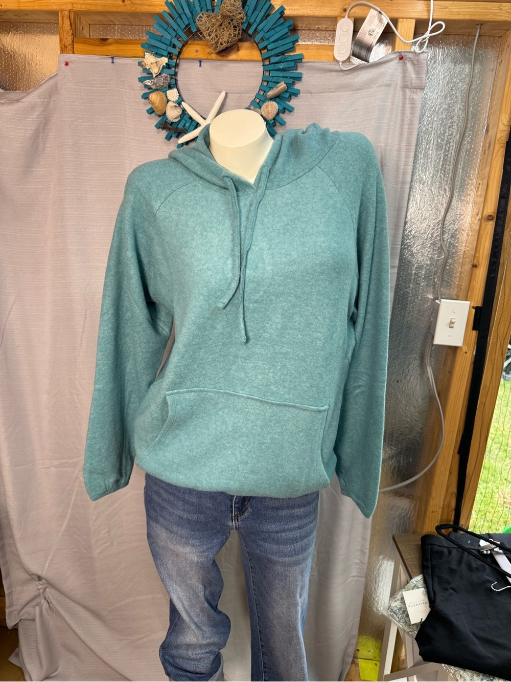 NWOT Zenana Brushed Hacci Women's Teal Pullover Hoodie